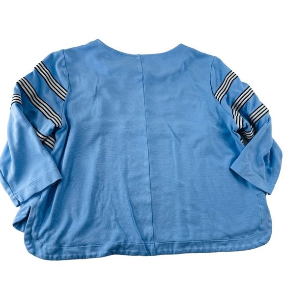 Crown & Ivy Petite Womens PXL Light‎ Blue Striped 3/4 Sleeve Top - Picture 3 of 6